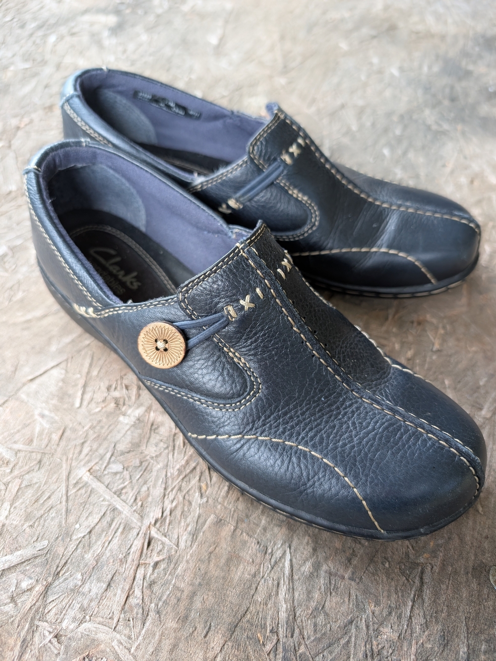 Clarks Women's Navy Leather Slip-On Shoes